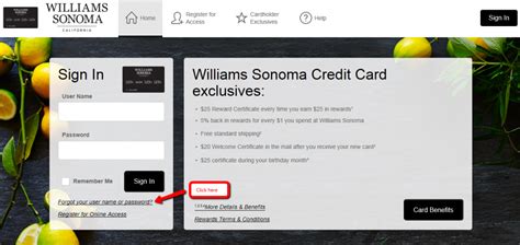 william sonoma credit card login